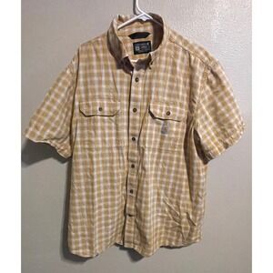 Carhartt Men's XL Loose Fit Plaid Button Up Short Sleeve Shirt Workwear